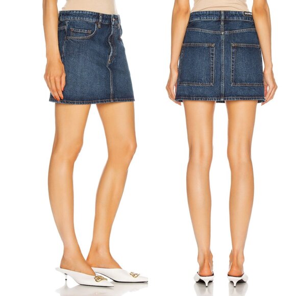 NWT Balenciaga Low Waist Denim Jean Mini Skirt In Daddy Wash Sz 38 Button Fly - Picture 1 of 11